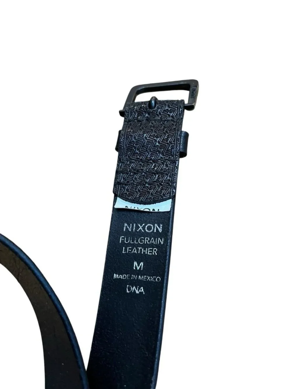 Nixon Mens Medium Black Full Grain Leather Belt 1.5 in Wide N Logo Print Buckle